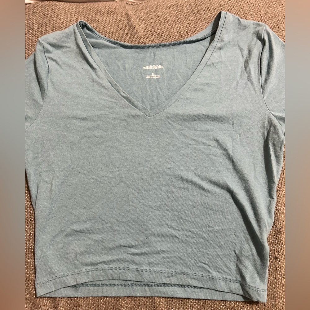 Wild Fable Sky Blue V-Neck Crop Top